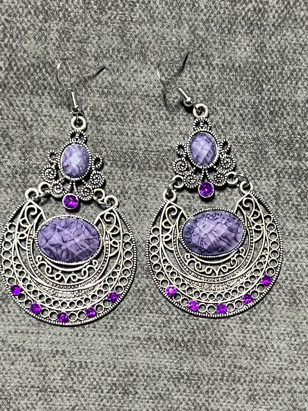 Purple Stone Filigree Drop Earrings - Women Jewelry
